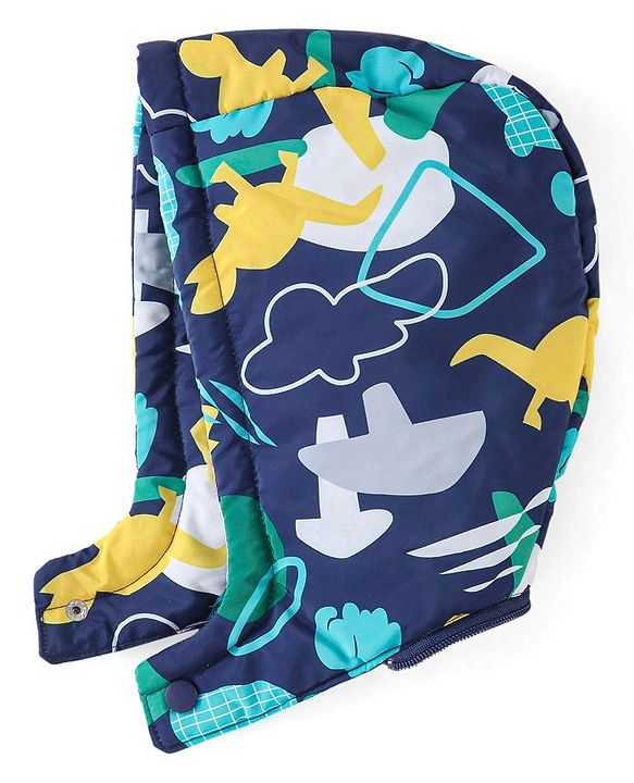 Babyhug Woven Full Sleeves Hooded Jacket Dino Print - Blue