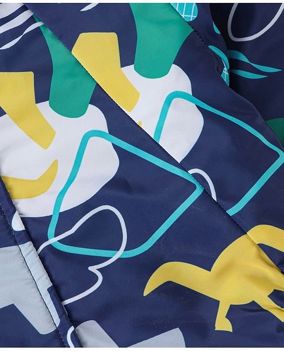 Babyhug Woven Full Sleeves Hooded Jacket Dino Print - Blue