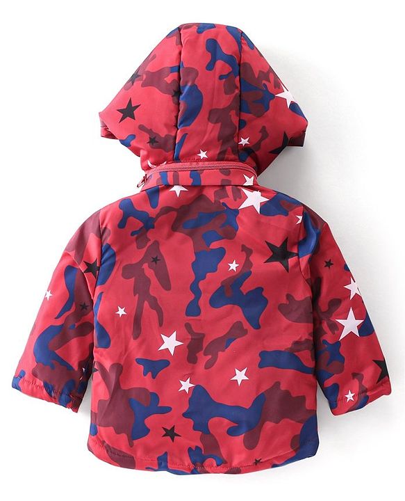 Babyhug Full Sleeves Jacket With Detachable Hood Camouflage Print - Red