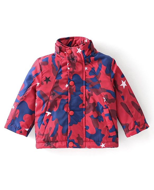 Babyhug Full Sleeves Jacket With Detachable Hood Camouflage Print - Red