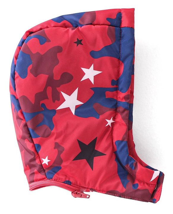 Babyhug Full Sleeves Jacket With Detachable Hood Camouflage Print - Red