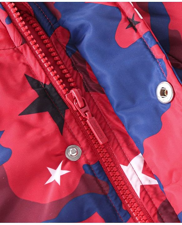 Babyhug Full Sleeves Jacket With Detachable Hood Camouflage Print - Red