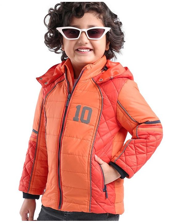 Babyhug Woven Full Sleeves Hoodie Number Print - Orange