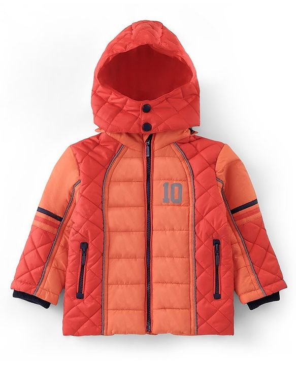 Babyhug Woven Full Sleeves Hoodie Number Print - Orange