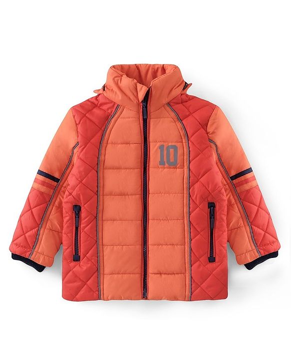 Babyhug Woven Full Sleeves Hoodie Number Print - Orange