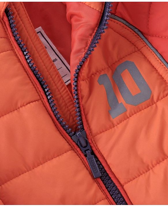 Babyhug Woven Full Sleeves Hoodie Number Print - Orange