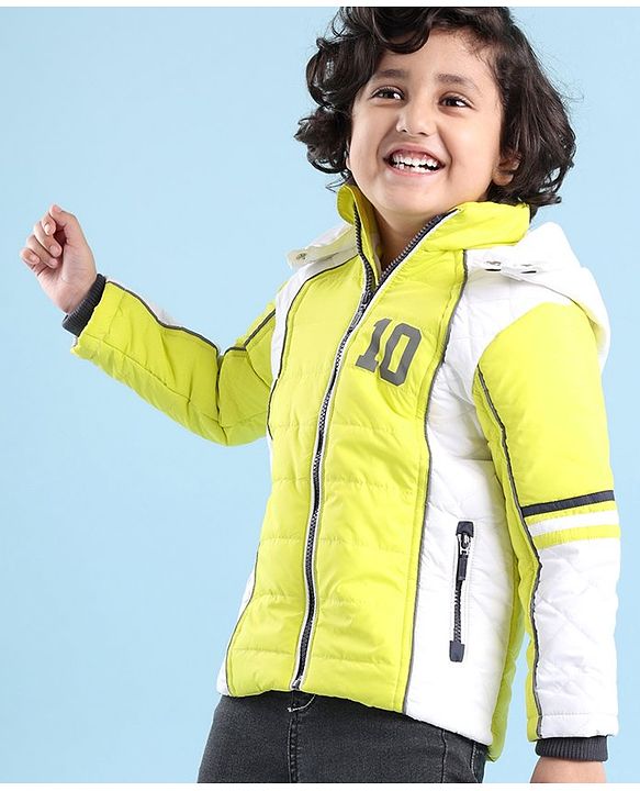 Babyhug Woven Full Sleeves Hoodie Number Print - Neon