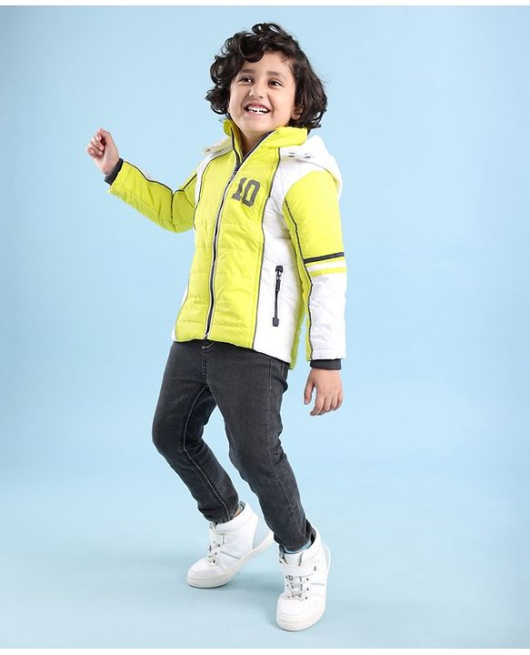 Babyhug Woven Full Sleeves Hoodie Number Print - Neon