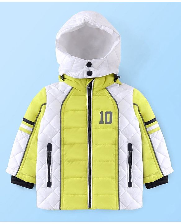 Babyhug Woven Full Sleeves Hoodie Number Print - Neon