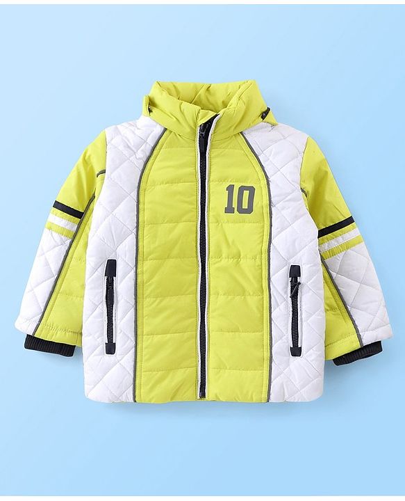Babyhug Woven Full Sleeves Hoodie Number Print - Neon