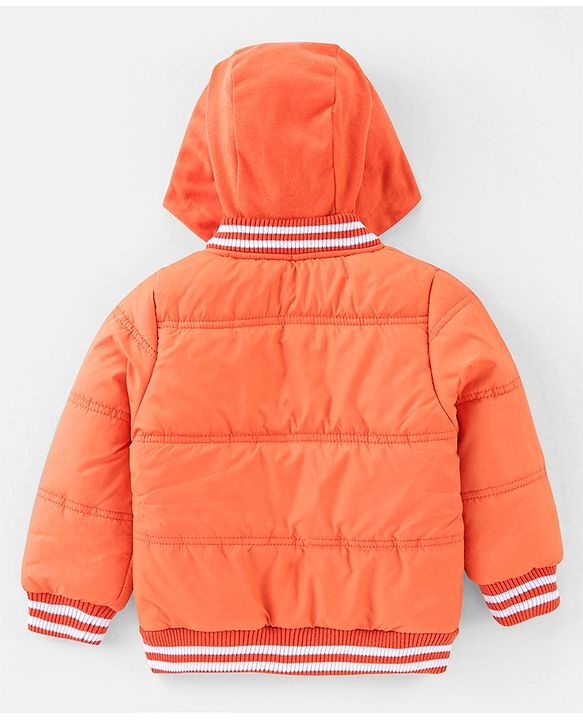 Babyhug Woven Full Sleeves Hoodie Text Print - Orange