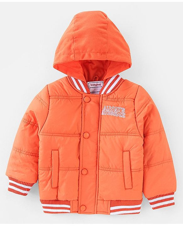 Babyhug Woven Full Sleeves Hoodie Text Print - Orange