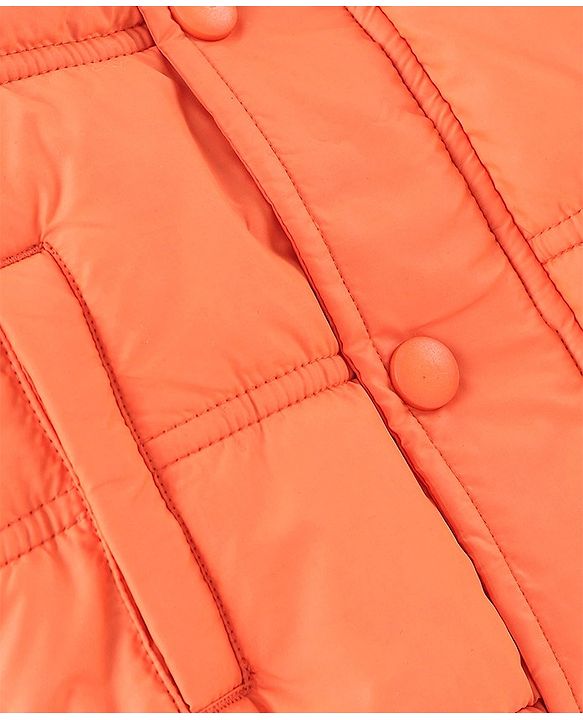 Babyhug Woven Full Sleeves Hoodie Text Print - Orange