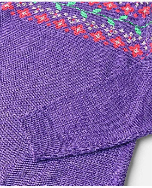 Pine Kids Full Sleeves Fine Knit Floral Sweater - Purple