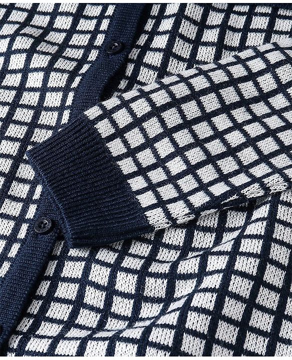 Pine Kids Knit Full Sleeves Sweater Set Checkered - Blue