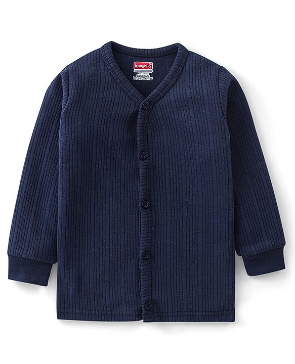 Babyhug Cotton Full Sleeves Thermal Wear Striped Pack Of 2 - Blue & Navy Blue