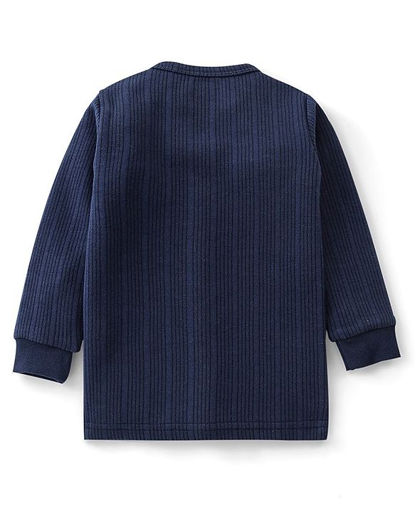 Babyhug Cotton Full Sleeves Thermal Wear Striped Pack Of 2 - Blue & Navy Blue