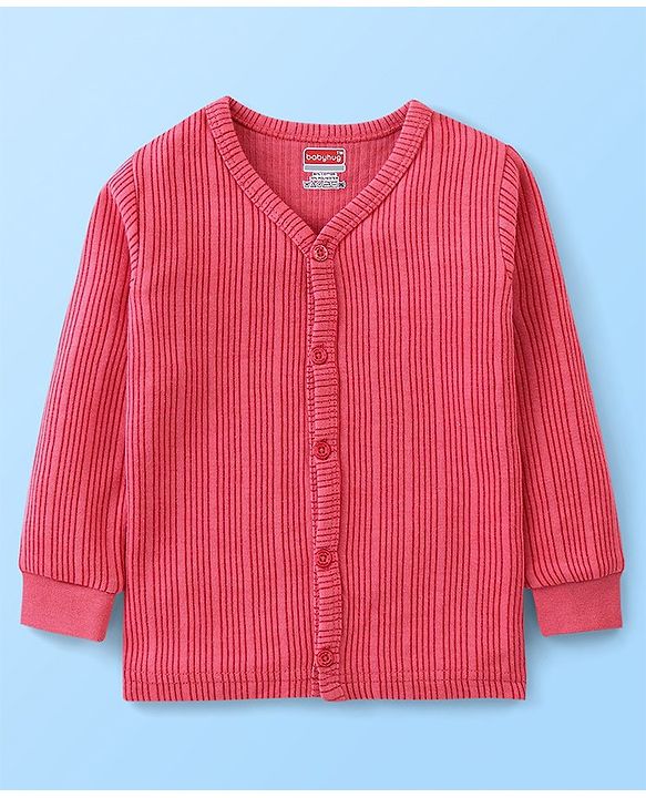 Babyhug Cotton Full Sleeves Thermal Wear Striped Pack Of 2 - Pink & Coral