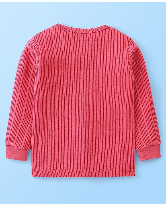 Babyhug Cotton Full Sleeves Thermal Wear Striped Pack Of 2 - Pink & Coral