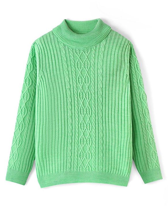 Pine Kids Knit Full Sleeves Sweater With Cable Knit Design - Green