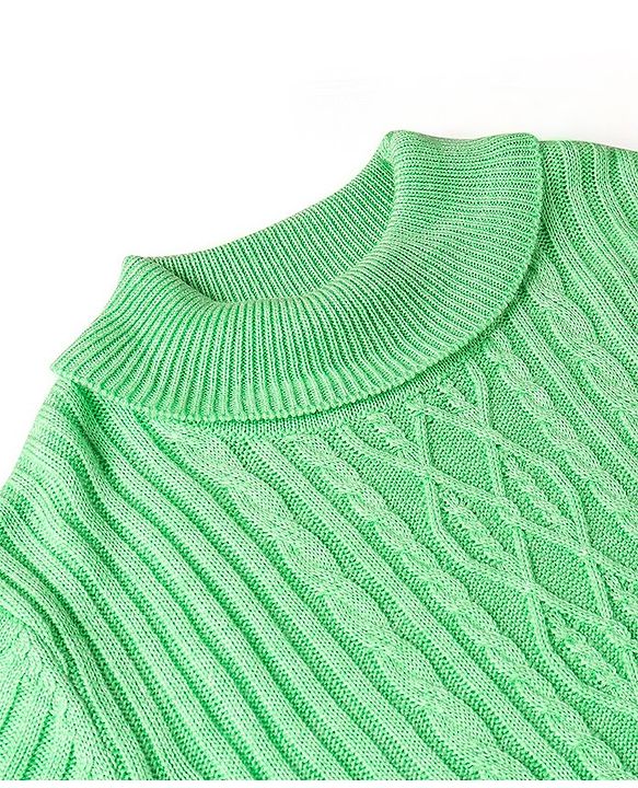 Pine Kids Knit Full Sleeves Sweater With Cable Knit Design - Green