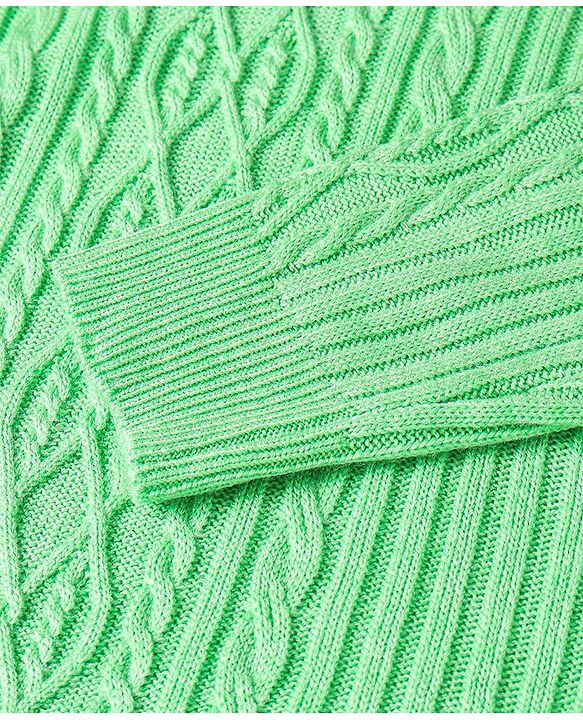 Pine Kids Knit Full Sleeves Sweater With Cable Knit Design - Green