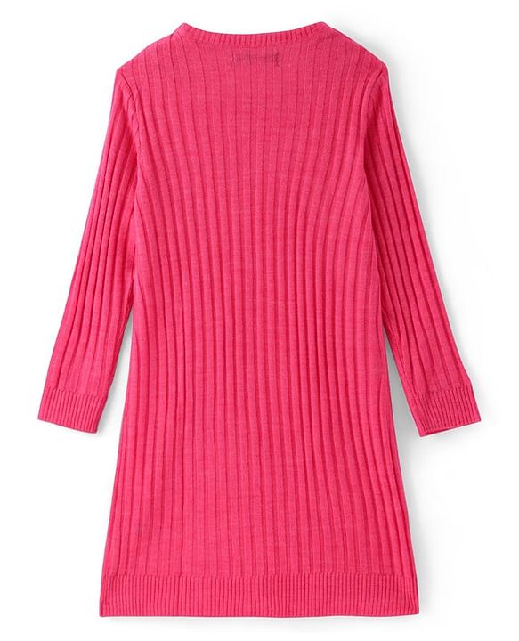 Pine Kids Full Sleeve Woolen Dress With Scarf - Pink