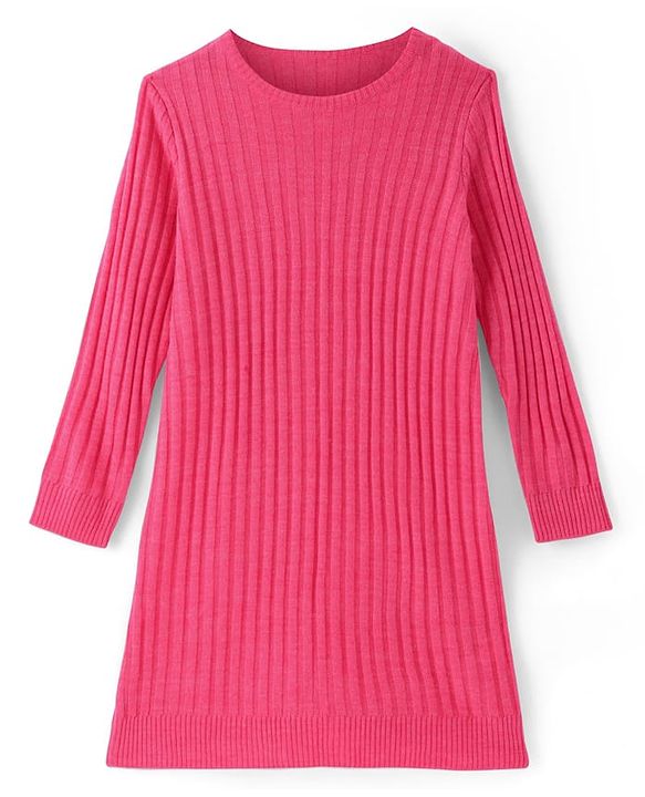 Pine Kids Full Sleeve Woolen Dress With Scarf - Pink