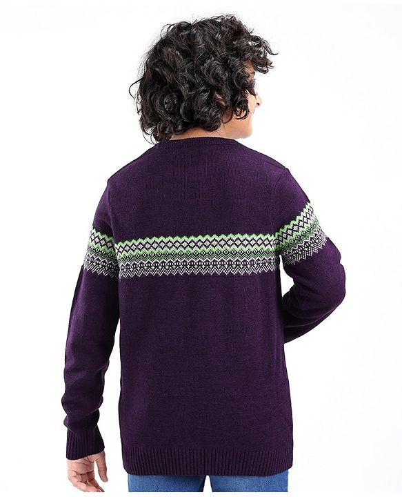 Pine Kids Knit Full Sleeves Fair Isle Design Sweater - Violet