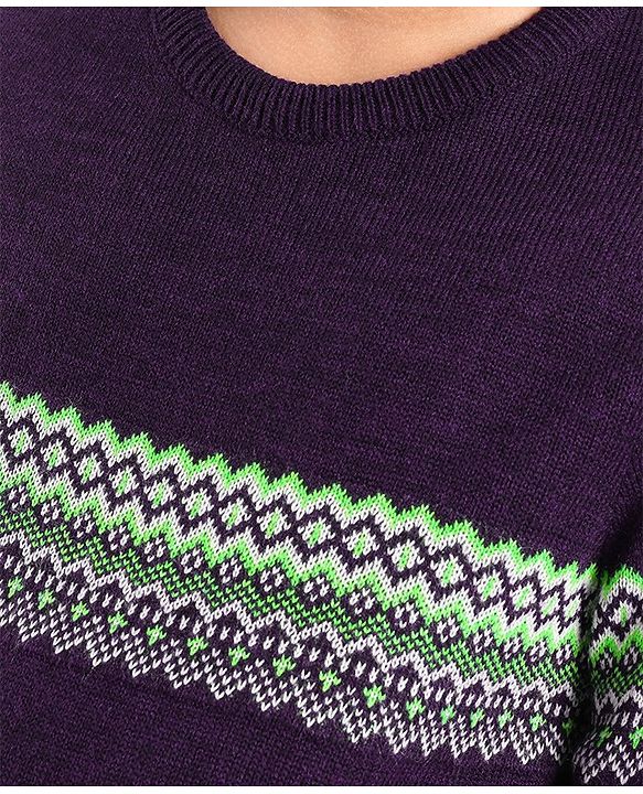 Pine Kids Knit Full Sleeves Fair Isle Design Sweater - Violet