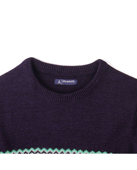 Pine Kids Knit Full Sleeves Fair Isle Design Sweater - Violet