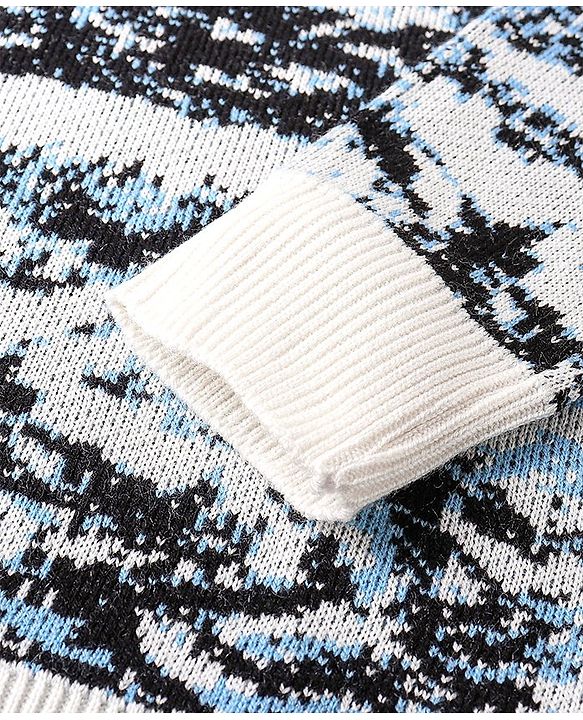 Pine Kids Knit Full Sleeves Intarsia Design Turtle Neck Sweater - White