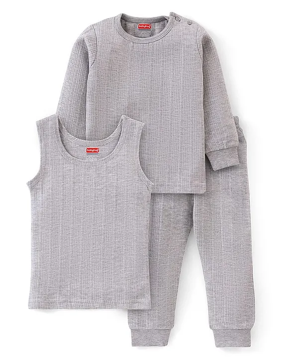 Buy Babyhug Full Sleeves Thermal Wear Pullover Vest & Pant Set Grey for  Both (10-10Years) Online in India, Shop at  - 13981526