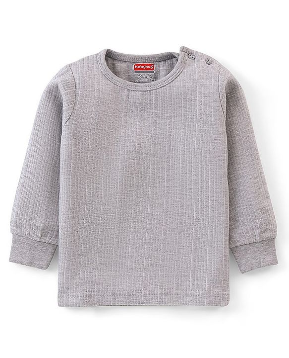 Babyhug Full Sleeves Thermal Wear Pullover Vest & Pant Set - Grey