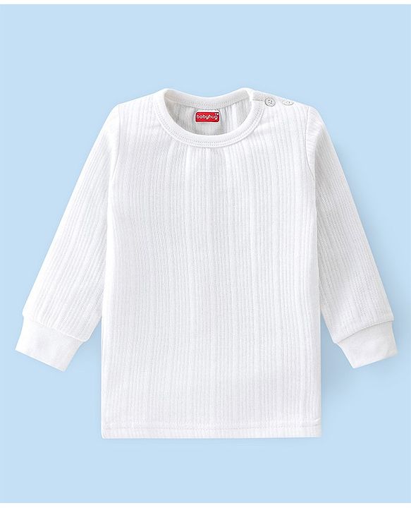 Babyhug Cotton Full Sleeves Solid Color Vest Pullover & Bottom Thermal Wear Combo Pack Of 3 -Off White