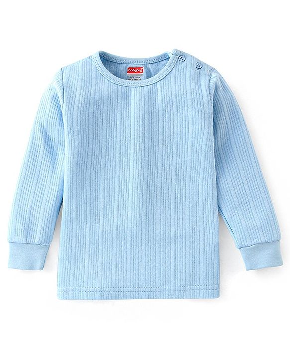 Babyhug Full Sleeves Thermal Wear Pullover Vest & Pant Set - Blue