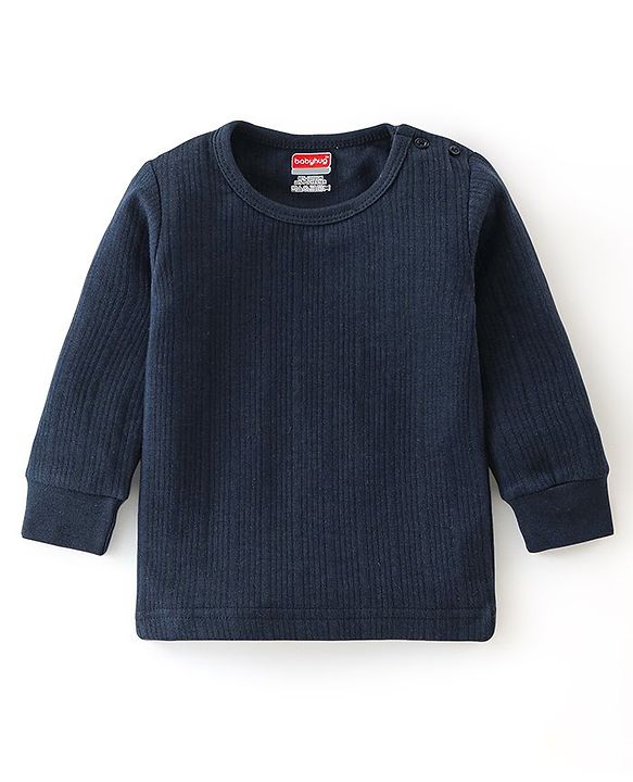 Babyhug Full Sleeves Thermal Wear Pullover Vest & Pant Set - Dark Navy