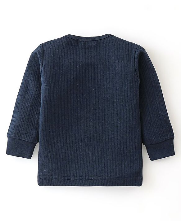 Babyhug Full Sleeves Thermal Wear Pullover Vest & Pant Set - Dark Navy