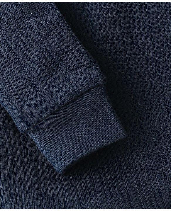 Babyhug Full Sleeves Thermal Wear Pullover Vest & Pant Set - Dark Navy