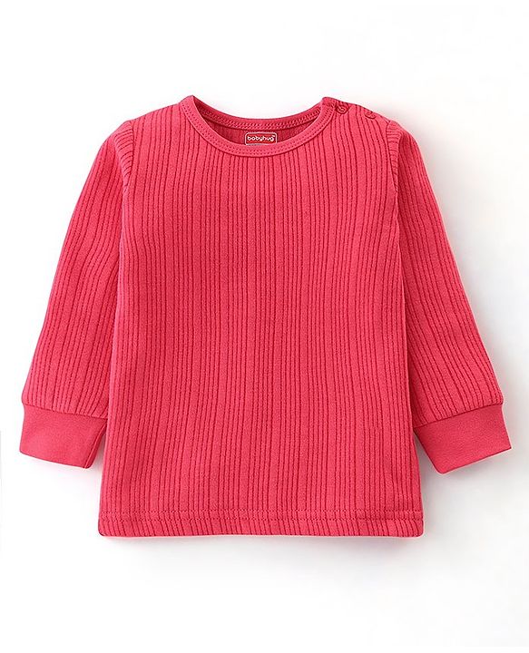 Babyhug Full Sleeves Thermal Wear Pullover Vest & Pant Set - Coral