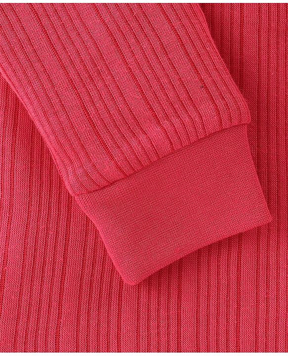 Babyhug Full Sleeves Thermal Wear Pullover Vest & Pant Set - Coral