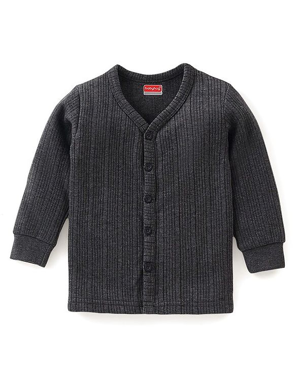 Babyhug Cotton Full Sleeves Thermal Vest & Legging Set Solid Colour - Dark Grey