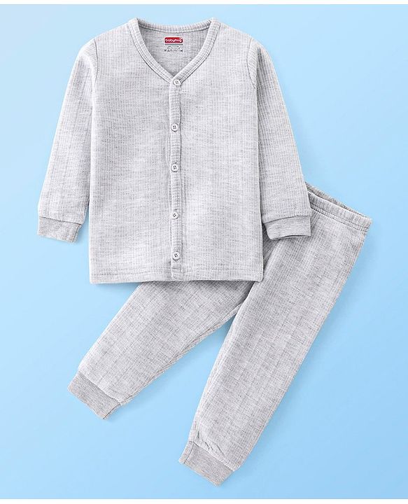Babyhug Full Sleeves Thermal Vest & Legging Set Solid Colour - Light Grey