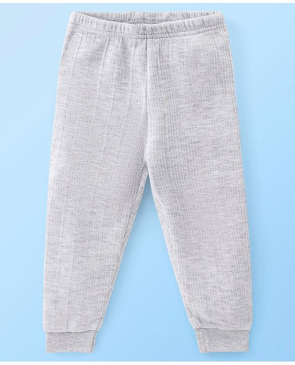 Babyhug Full Sleeves Thermal Vest & Legging Set Solid Colour - Light Grey