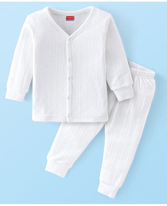 Babyhug Full Sleeves Thermal Vest & Legging Set Solid Colour - Offwhite