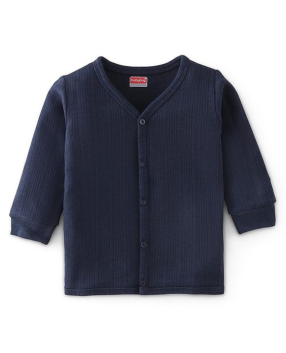 Babyhug Full Sleeves Solid Thermal Vest & Pajama Set - Dark Navy