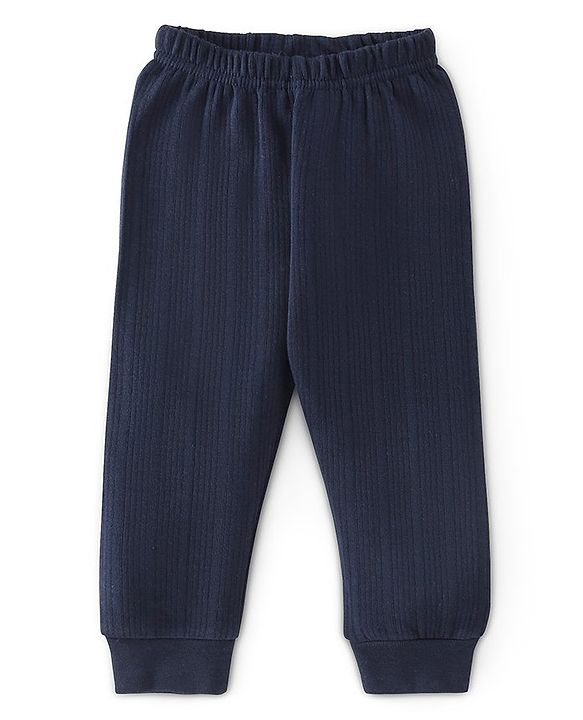 Babyhug Full Sleeves Solid Thermal Vest & Pajama Set - Dark Navy