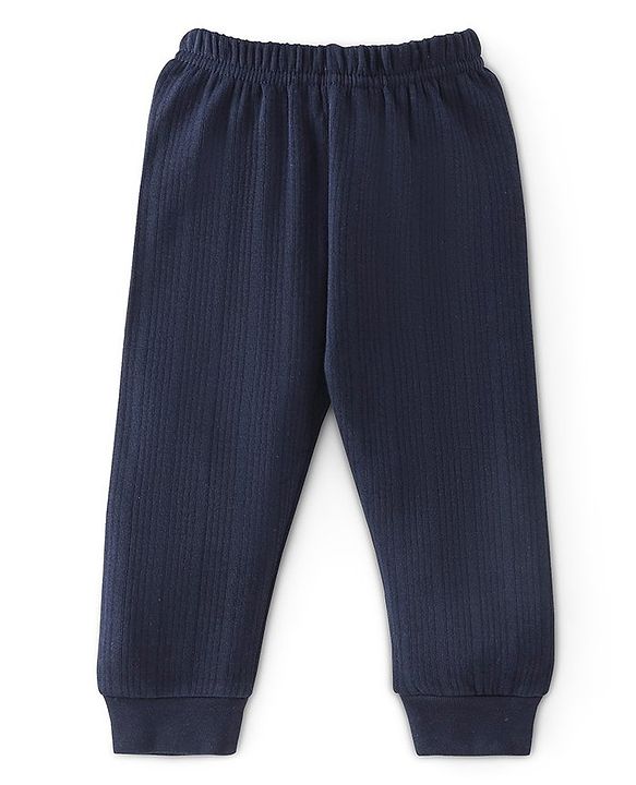 Babyhug Full Sleeves Solid Thermal Vest & Pajama Set - Dark Navy
