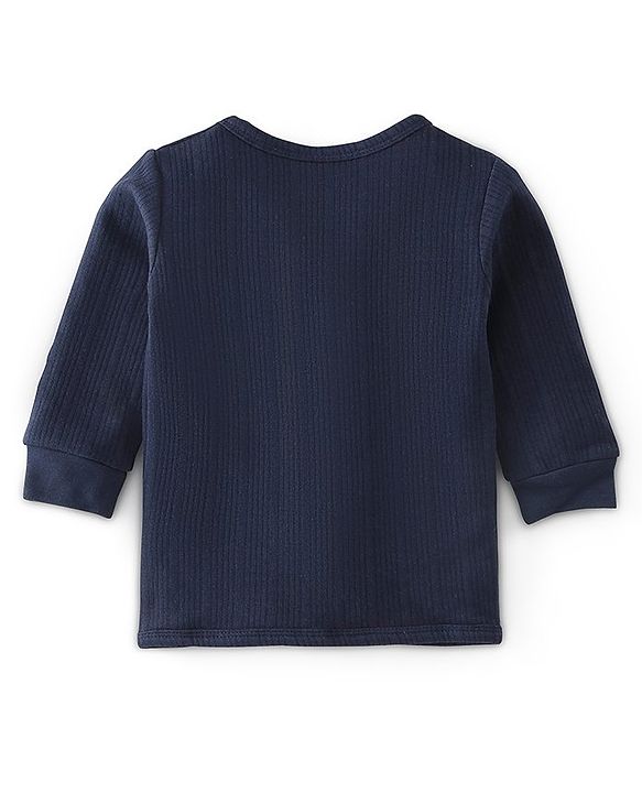 Babyhug Full Sleeves Solid Thermal Vest & Pajama Set - Dark Navy