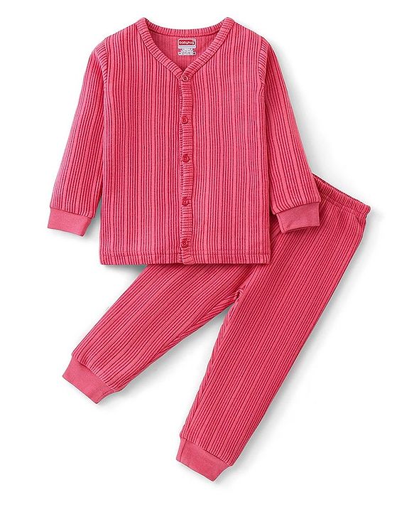 Babyhug Full Sleeves Solid Color Thermal Inner Wear Set - Coral